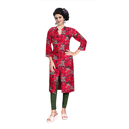 Ladies Collar Kurti - Cotton Blend, Sizes M-XXL, Printed Design, Long Sleeves | Features: Dry Clean, No Fade, Quick Dry, Washable, Ideal for All Seasons