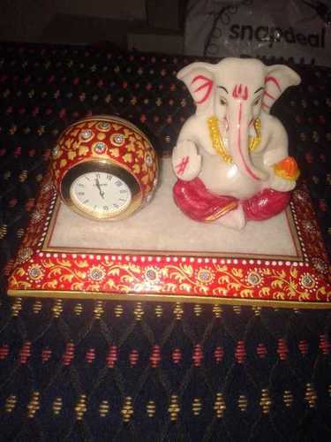 Multicolor Marble Plate With Ganesha And Ball Clock