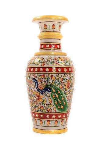 Marble Peacock Painting, Kundan Stone Work Vase with Gold Painting