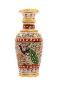 Marble Vase - 9 Inches, Multicolor With Gold Painting | Customizable With Logo, Antique Imitation Style, Ideal For Home And Outdoor Decoration