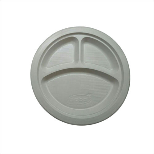 Light Grey 3 Compartment Disposable Plastic Round Plate