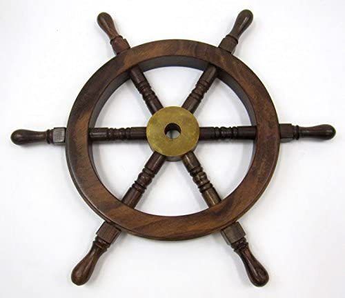 Brown Sheesham Wooden Ship Wheel 15"