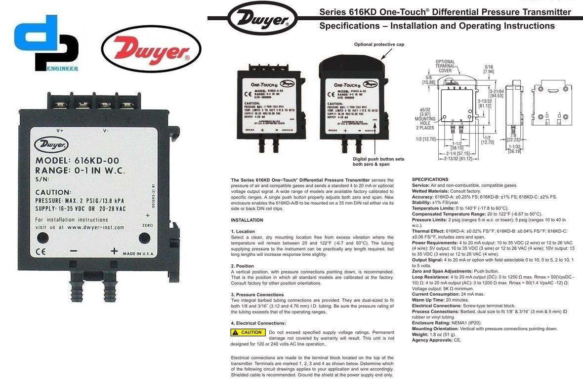 Dwyer 616KD-04-V Differential Pressure Transmitter