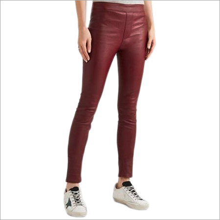 Maroon Ladies Red Leather Pant