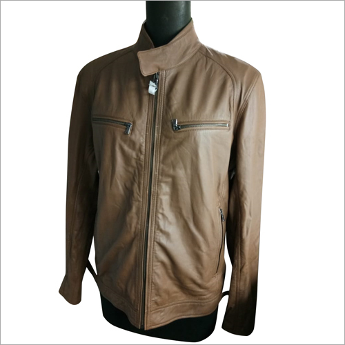 Plain Mens Brown Leather Jacket