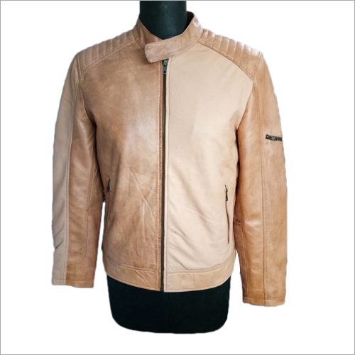 Brown Mens Plain Leather Jacket