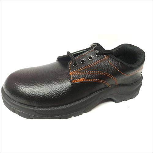 Mens Black Safety Shoes - Leather Upper, All Sizes | Lightweight, Cushioned Collar, Deep Thread Rubber Sole, Soft Lining, Convenient Maintenance