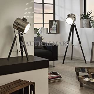 Decorative Search Light Tripod Floor lamp/Wood & Chrome/Black Set of 2