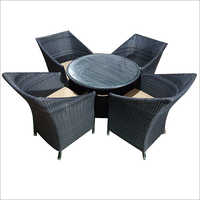 Premium 4 Seater Wicker Dining Table Set - Wicker & Wood, Round 80cm Table, Black Color, Chairs 50x50x80cm | Ideal For Outdoor Dining & Patio Use