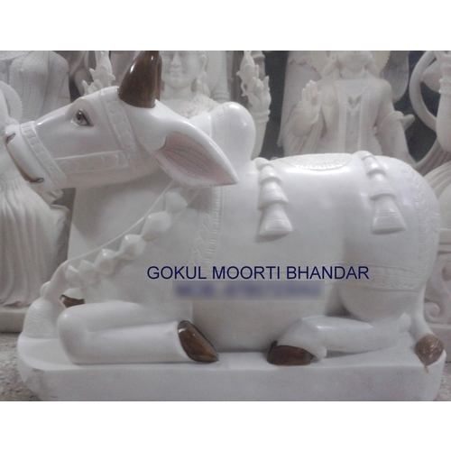 White Nandi Marble Statue - Finishing: Polishing