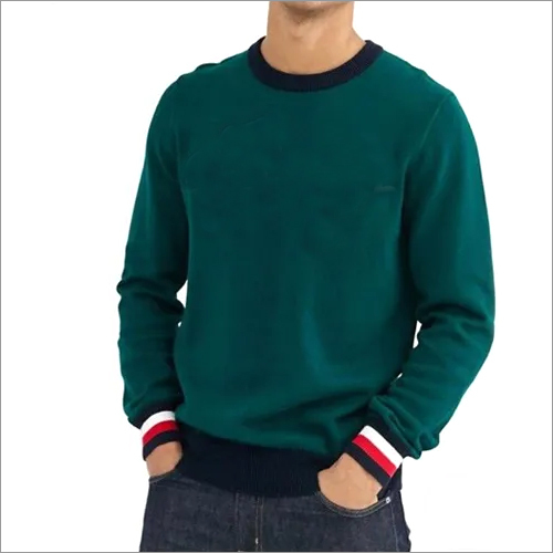 Mens Round Neck Sweatshirt - Woolen, Size L/XL/XXL, Green | Long Sleeves, Quick Dry, No Fade, Dry Clean Safe, Modern Sporty Style