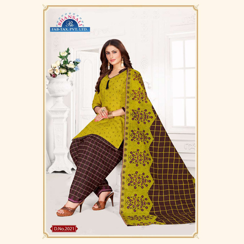 Ladies Floral Print Suit - Cotton, All Seasons Wearable, Green-Brown Color, Printed Design | Quick Dry, No Fade, Washable, Dry Cleaning