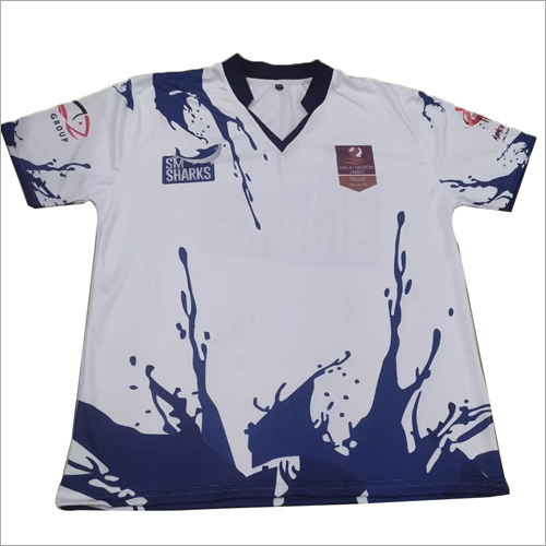 Designer Print Sports T-Shirt - Cotton, Size M/L/S/XL/XXL/XXXL, White-Blue | Elegant Finish, Vibrant Designs, Optimal Fitting, Customizable Prints