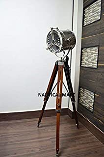 Vintage Nautical Marine Search Light Tripod Floor lamp - Modern Brown Timber Signal