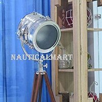 Vintage Industrial Designer Chrome Nautical Spot Light Search Light Tripod Floor Lamp