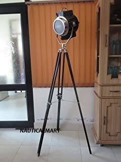 Vintage Floor Lamp Wooden Tripod Corner Shade Dim Lighting Decor Rotating Search Light with Tripod by NauticalMart