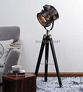 Nauticalmart Floor Standing Beautiful Antique Brown Teak Wood Tripod Floor Lamp