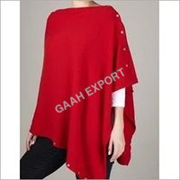 Cashmere Plain Poncho with Button , SIze-Free