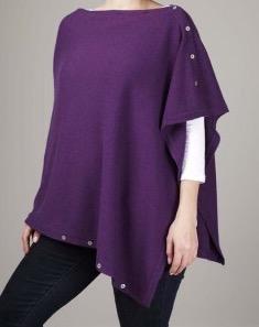 Cashmere Plain Poncho with Button