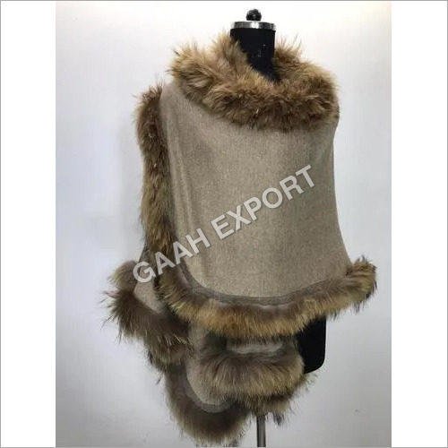 Cashmere All side Fur Cape Shawls , Size-Free