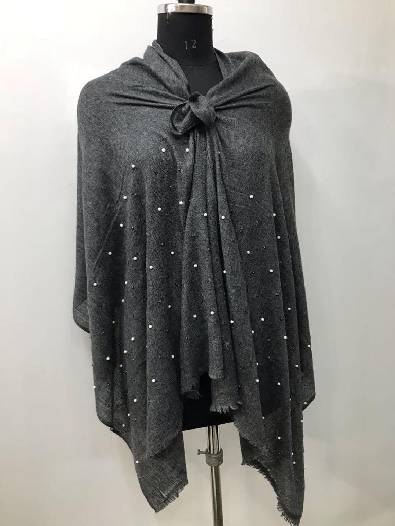 Natural Pashmina With Pearls Stole