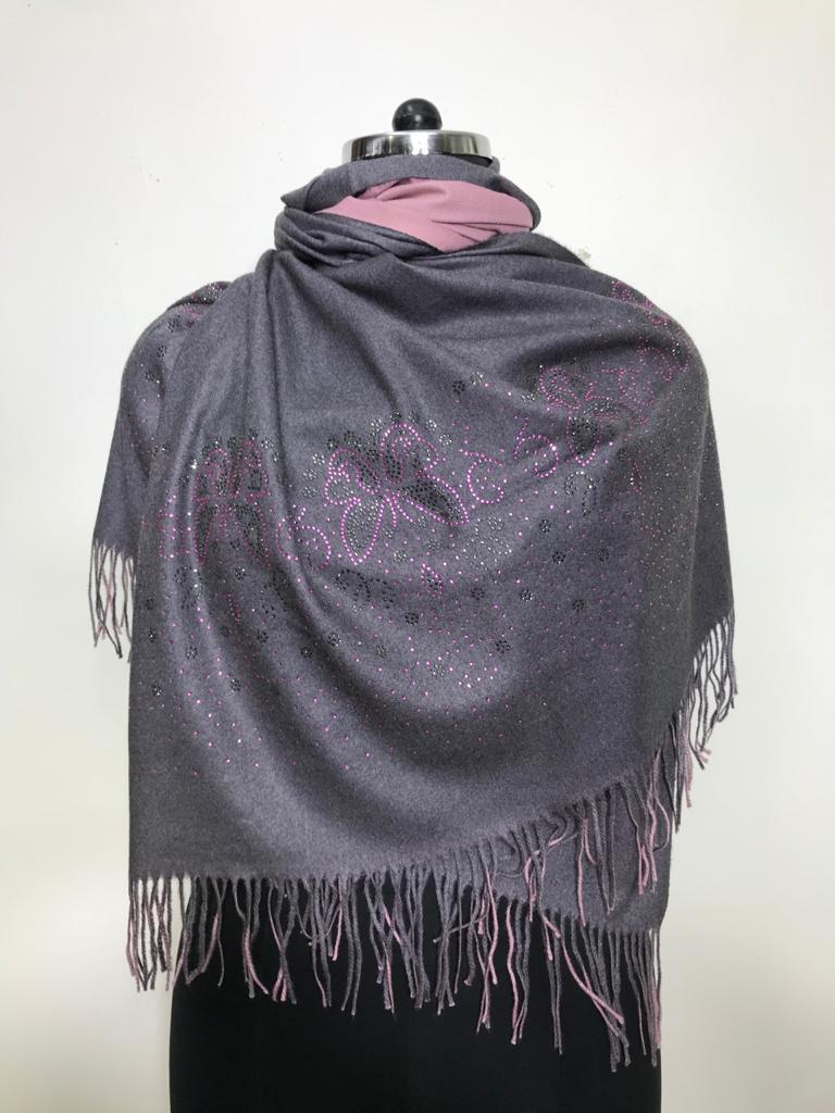 Natural Pashmina with crystal Border Stole