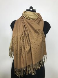 Natural Pashmina with crystal Border Stole