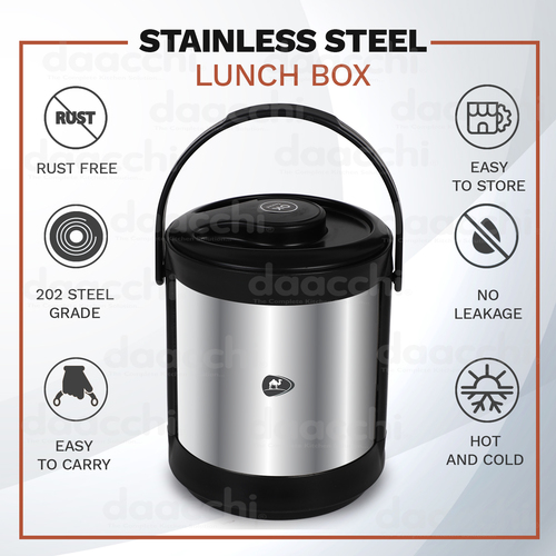 Silver And Black Stainless Steel Insulated Lunch Box