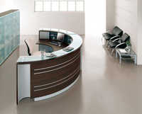 Modern Reception Counter - Engineered Wood & Aluminum, 2.5m Wide, Glossy Brown And White Finish, Curved Design, Fully Assembled, Standard Office Height