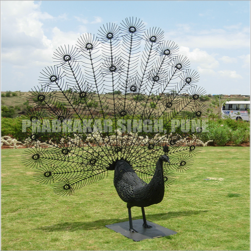 7 Foot Welded Iron Peacock Sculpture With Black Epoxy