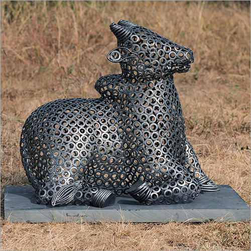24 Inches Welded Iron Nandi Sculpture With Antique Silver Color