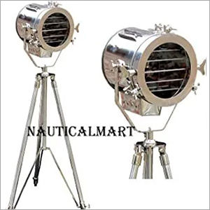 Nautical Spot Light Steel Searchlight Studio Floor Lamp Tripod Chrome & Silver Finish