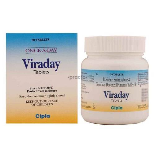 Viraday Tablet - 600 mg Efavirenz, 200 mg Emtricitabine, 300 mg Tenofovir Disoproxil Fumarate | Anti-Viral, Fixed-Dose Combination, 10 Tablets