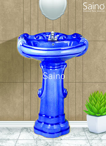 BIG STERLING ALPINE BLUE RUSTIC PEDESTAL BASIN SET