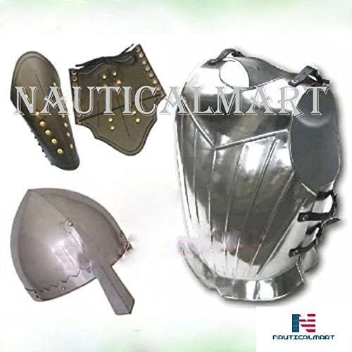 Nauticalmart Medieval Norman Nasal Helmet & Breastplate Steel Gothic Chestplate With Arm GuardsNauticalmart Medieval Norman Nasal Helmet & Breastplate Steel Gothic Chestplate With Arm Guards