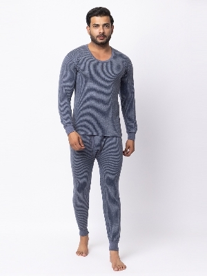Mens Round Neck Thermal Wear - Cotton Blend Sizes S-XXL Color: Grey | Features: Quick Dry No Fade Washable Long Sleeves Winter Wear