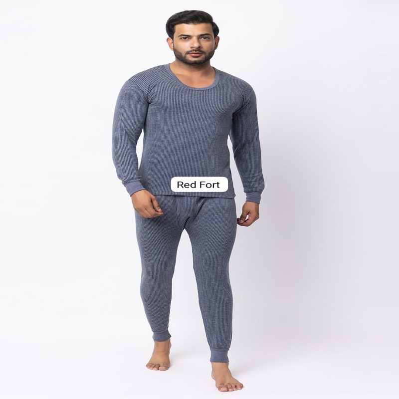 Mens Round Neck Thermal Wear - Cotton Blend, Sizes S-XXL, Color: Grey | Features: Quick Dry, No Fade, Washable, Long Sleeves, Winter Wear