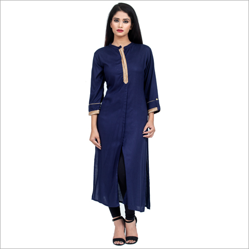 Ladies Straight Kurti - Cotton Blend, Sizes S-XXXL, Blue Color | Ethnic, Casual, Party Wear, Quick Dry, Long Sleeves, Modern Style
