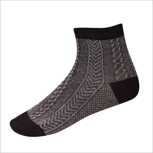 Cotton Super Stretch Ankle Socks - Black-Grey, Middle Elasticity | No Fade, Washable, All Season, Printed Pattern, Men's Wear