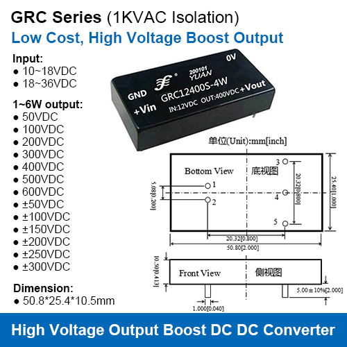 Grc Series Low Cost High Voltage Output Isolated Boost Dc Dc Converter Power Modules Efficiency: 70%~80%