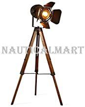 Vintage Tripod Floor Desk Lamp,Nautical Theatre Retro Spotlight,Industrial Decor Wooden Light Fixtures,Cinema Movie Props,(Without Edison Light Bulbs)