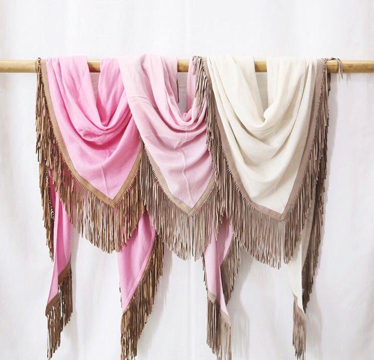 Pashmina Triangle Suede Tussle or Fringes Stole