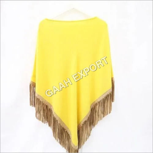 Cashmere Knitted Poncho WIth Leather Suede Tussle or Fringes Poncho