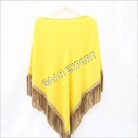 Cashmere Knitted Poncho WIth Leather Suede Tussle or Fringes Poncho , SIze-Free