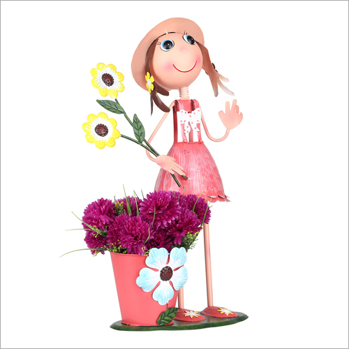 Multicolor Decorado Girl With Pot Big Planter