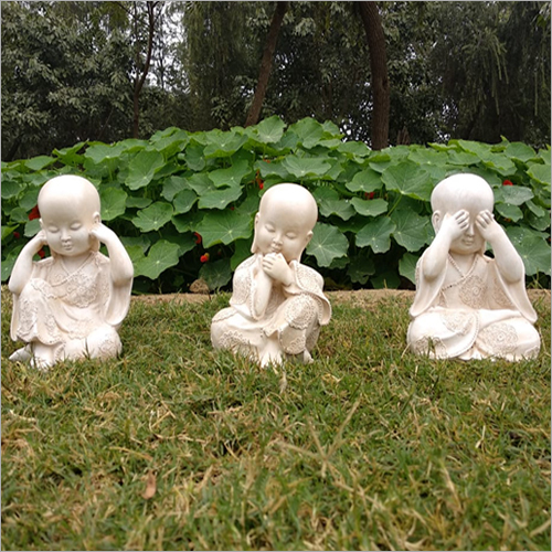 Decorado Set of 3 Monks Statue - Polyresin, 4.3 x 4.5 x 6.5 Inch , White Painted Finish for Home and Garden Decor