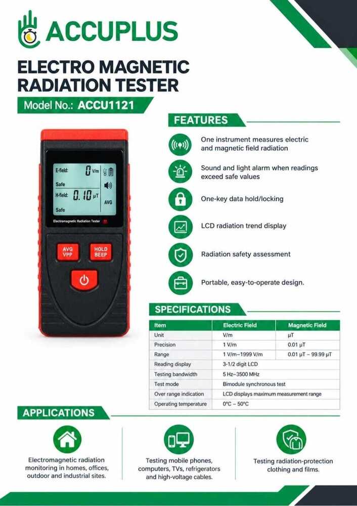 Radiation Tester - Digital Display, EMF and Radiation Testing | Durable Fiber Design, Accurate Measurement, Low Power Consumption, Stable Performance