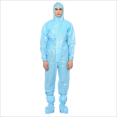 Blue Disposable Coverall - 90 GSM Non Woven PP + PE Lamination Universal Fit Raglan Sleeves Blood Penetration Tested for Medical Use
