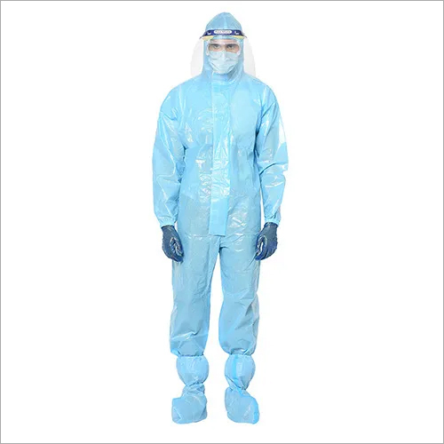 Blue Disposable Coverall With Face Shield And Goggles