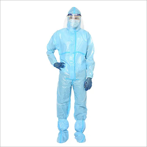 Blue Disposable Coverall With Tape (With Face Shield And Goggles)